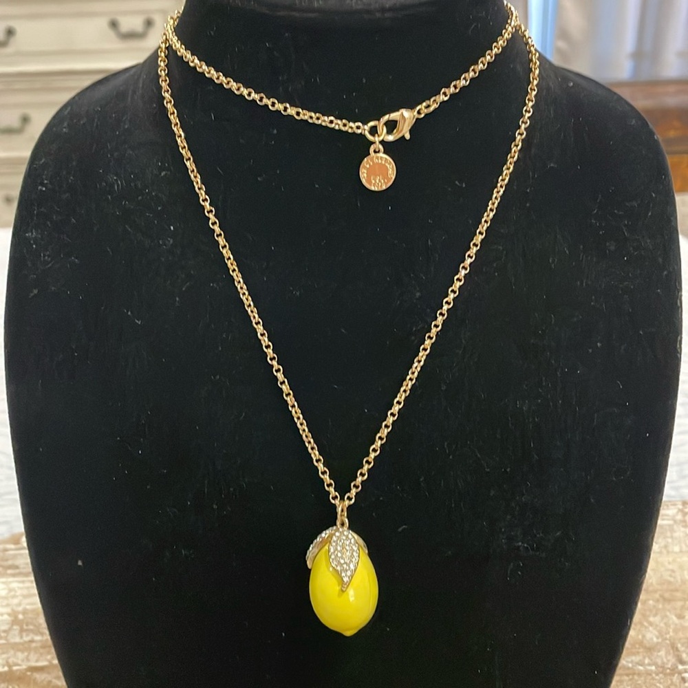 Liz Claiborne Gold Tone Rhinestone Lemon Pendant Long Statement Necklace